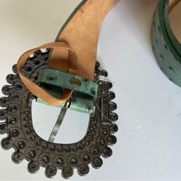 Etro Belt Green Ostrich Strap 1.5” Square Rhinestone Large Buckle SMALL - Picture 5 of 7